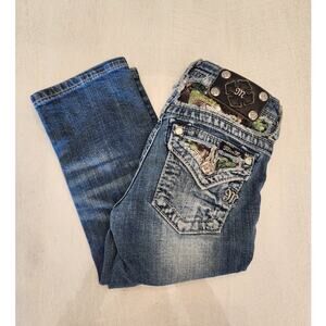 Miss Me Girls Denim Cuffed Capri Jean SZ 10 Sequin Embellished Y2K
